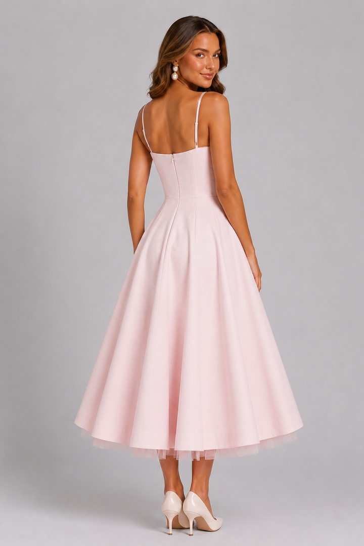 Seraphina | Corset Spaghetti Strap Midi Wedding Guest Dress