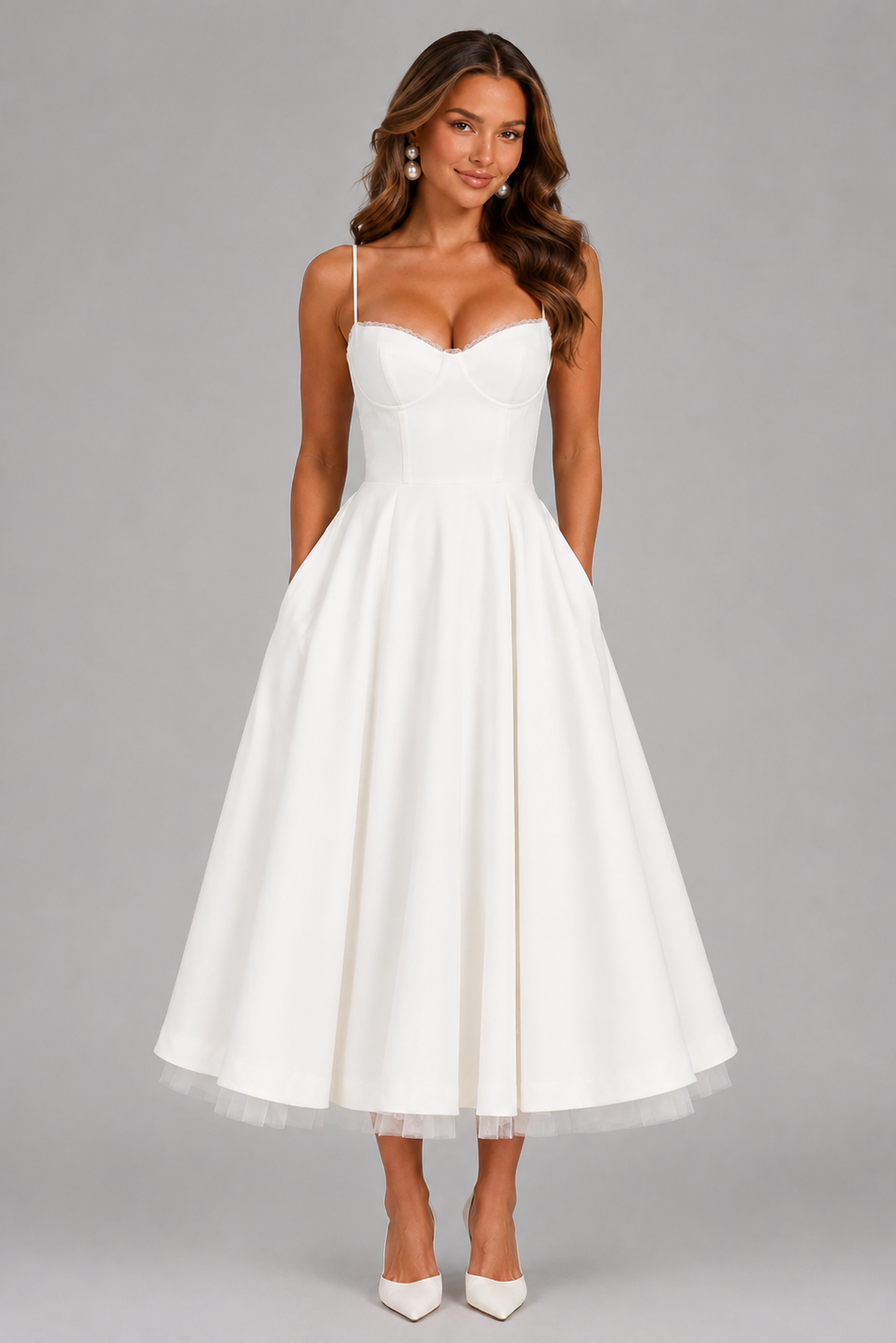 Seraphina | Corset Spaghetti Strap Midi Wedding Guest Dress