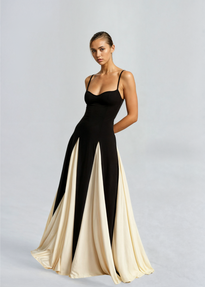 Women’s Maxi Cocktail Dress – Sculpted Top & Flowing Skirt