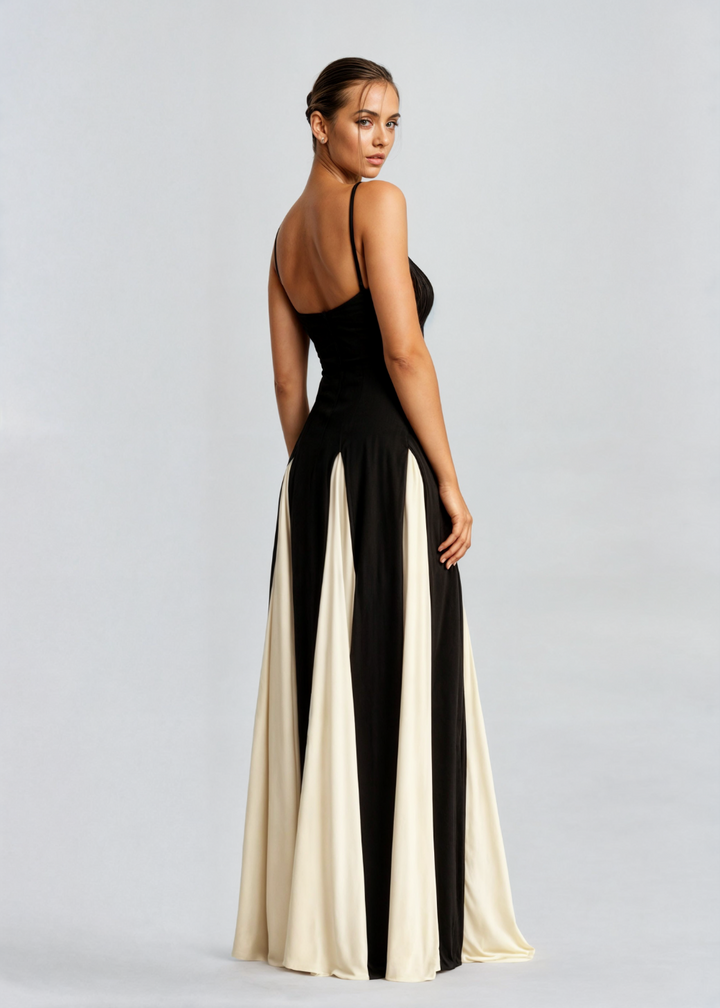 Women’s Maxi Cocktail Dress – Sculpted Top & Flowing Skirt
