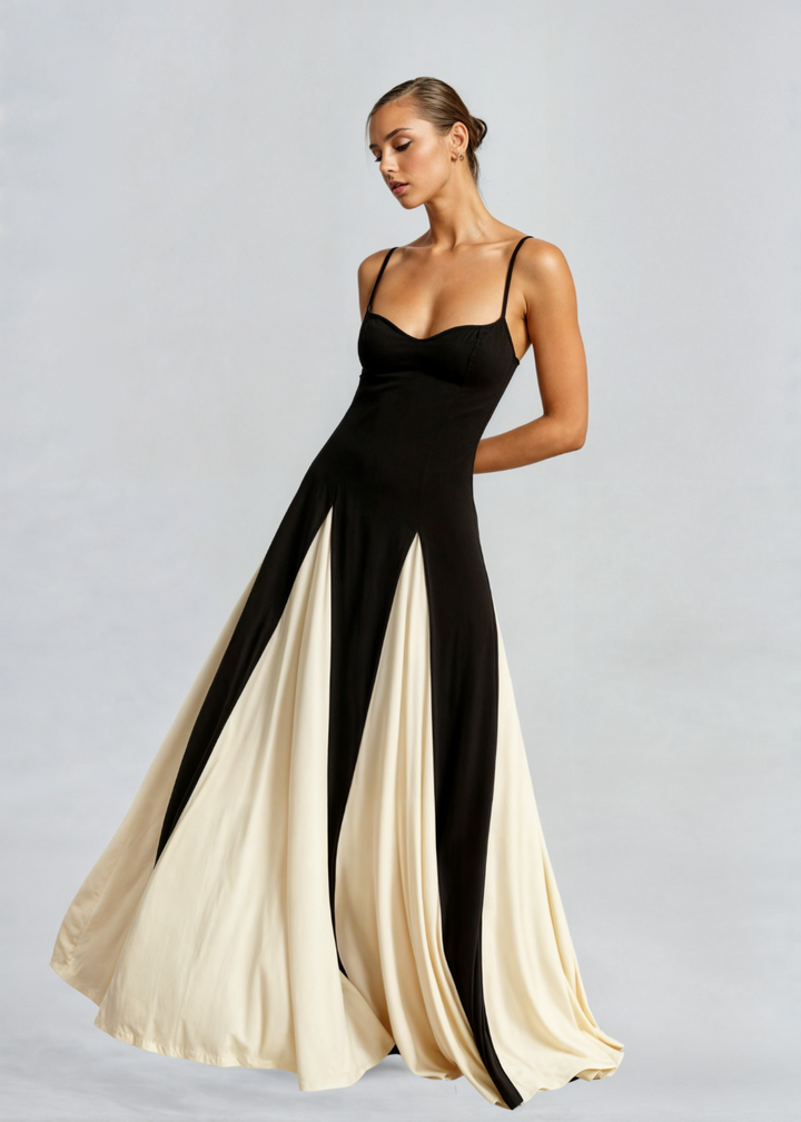 Women’s Maxi Cocktail Dress – Sculpted Top & Flowing Skirt