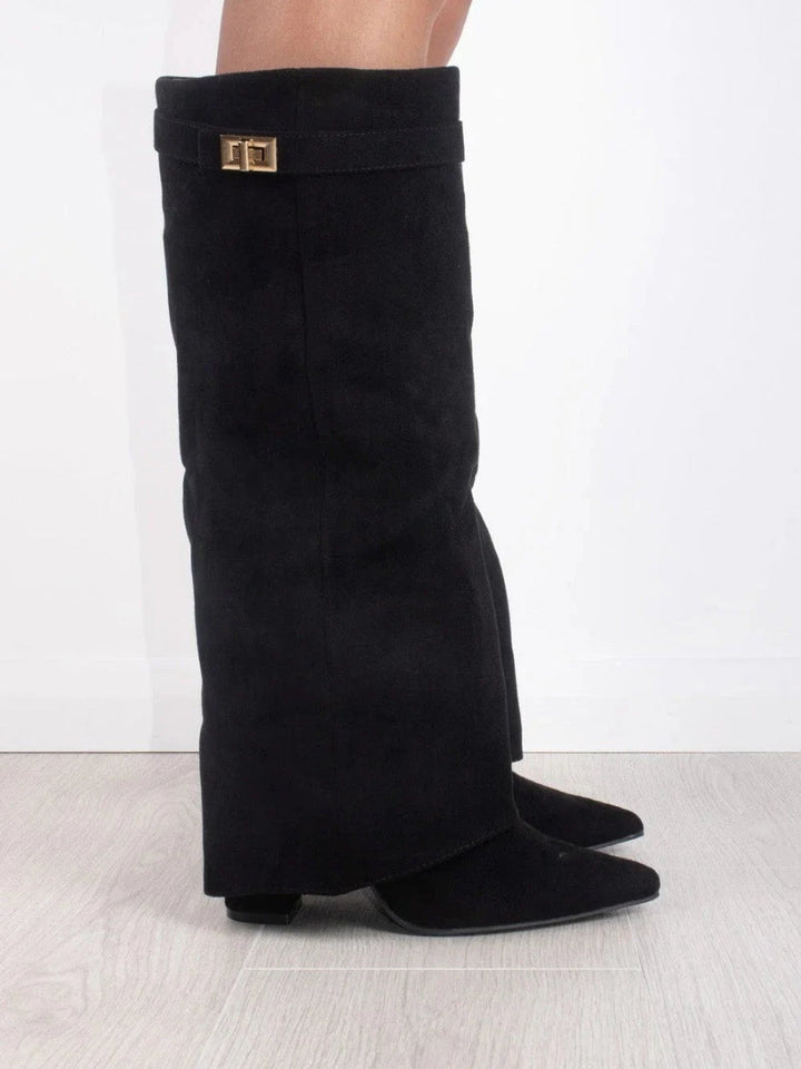Women’s Suede Fold-Over Boots – Golden Detail